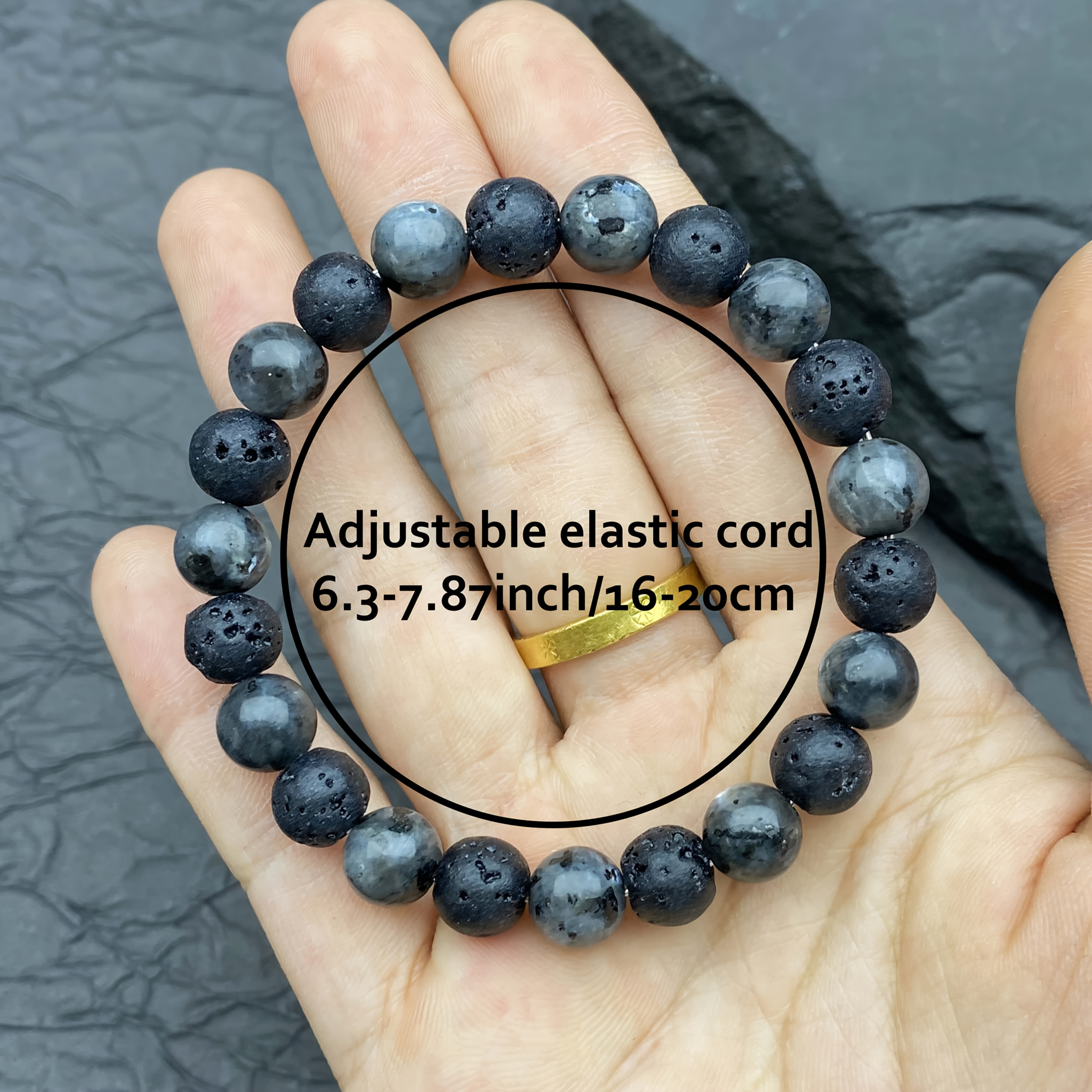 Natural Black Glitter Stone Elastic Bracelet, Unisex Gift
